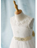 Beaded Ivory Lace Tulle Floor Length Chic Flower Girl Dress